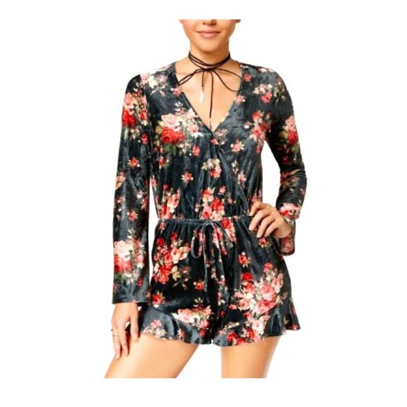 Be Bop Velvet Floral Print Romper with Long Bell Sleeves Size Small NWT - Picture 1 of 6